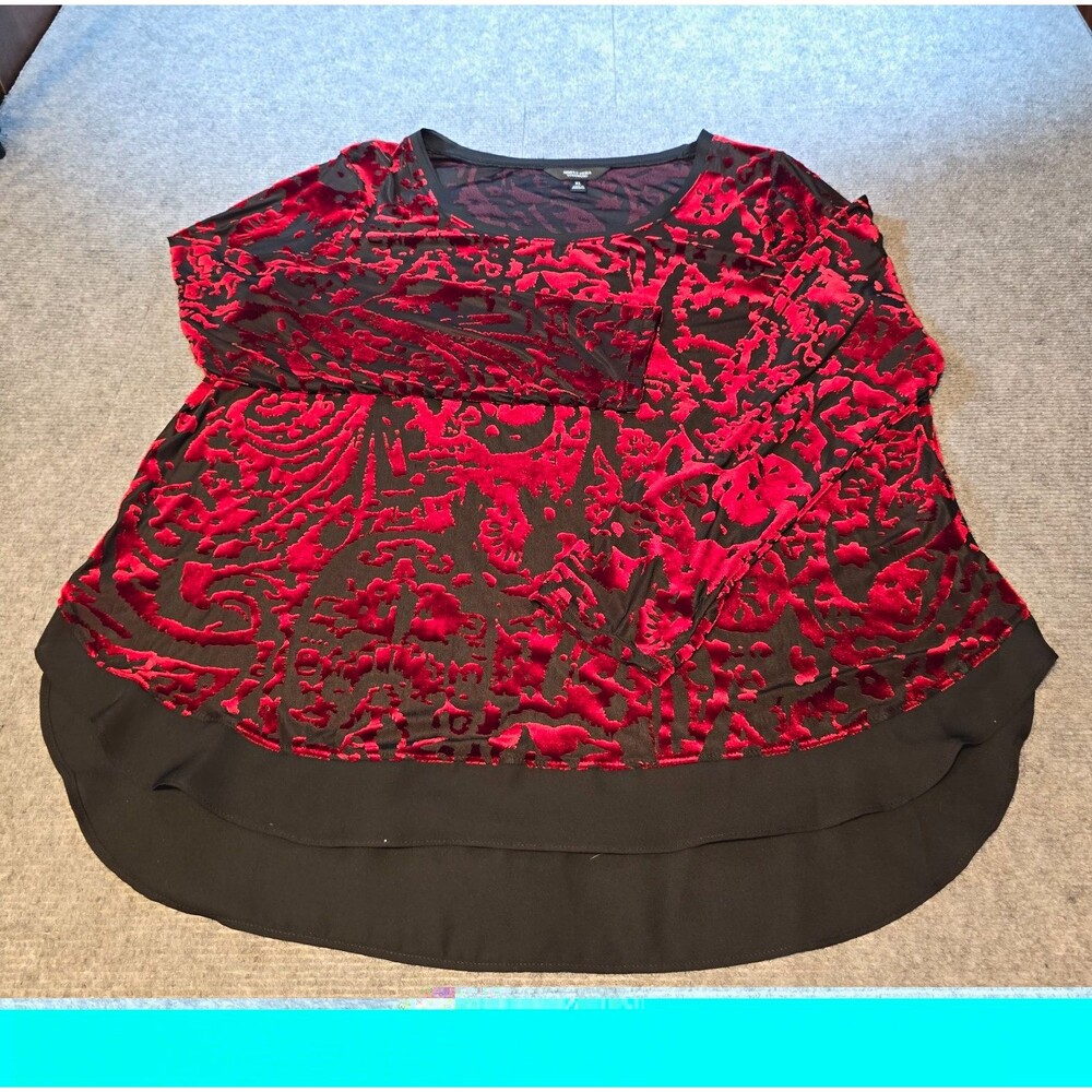 Simply Vera Vera Wang Women’s XL Red Black Velvet Burnout High Low Tunic Top